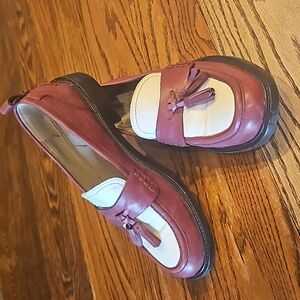 SAM EDELMAN Caylia Bordeaux Red Ivory Leather Tassels Loafers Academia Womens 9M